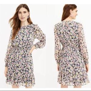 Loft Floral Shimmer Long Sleeve Dress